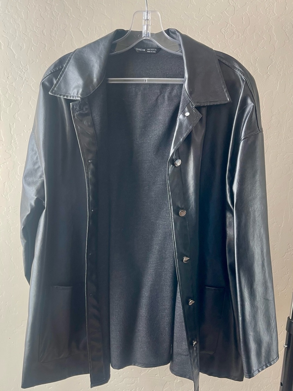 Shein Black Faux Leather Button-Front Jacket